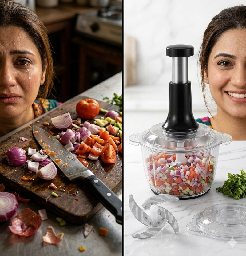Falari 2L Stainless Steel Hand Push Chopper & Vegetable Grater | Manual Food Processor