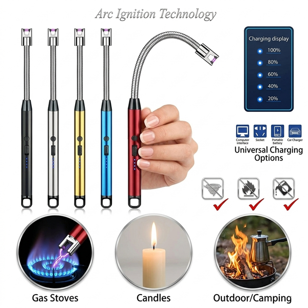 360° Flexible USB Rechargeable Electronic Arc Lighter – Windproof & Safe